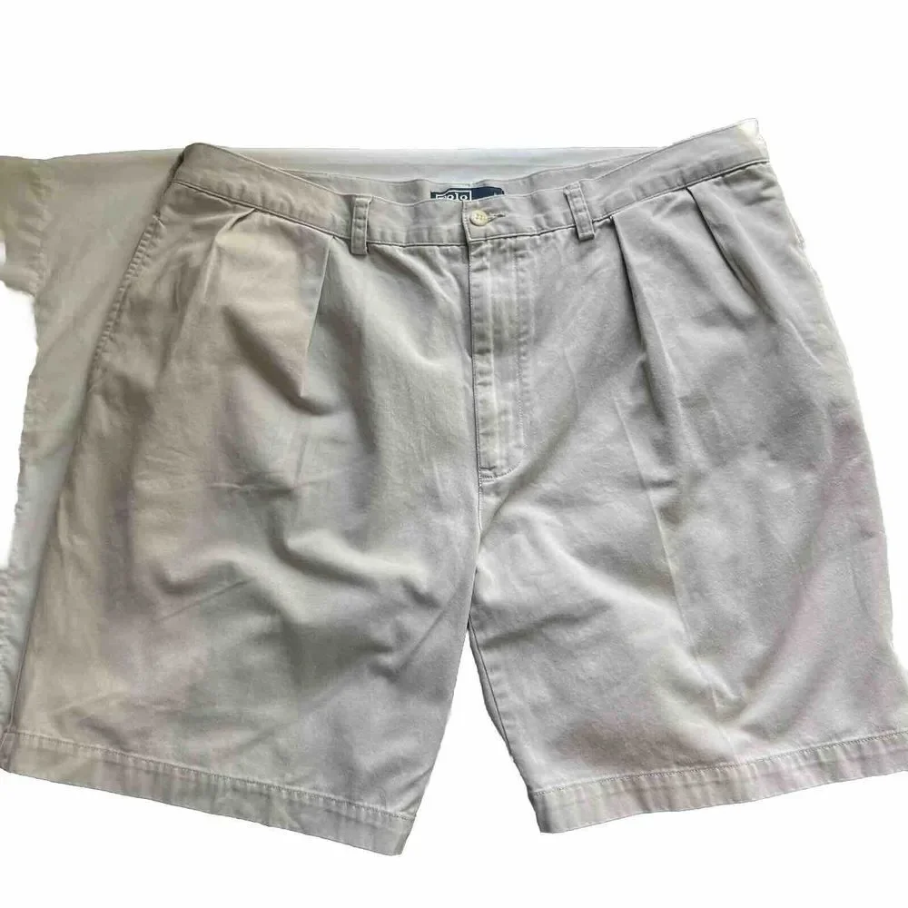 Polo Ralph Lauren Tyler Short Mens 40 Khaki Tan Pleated Chino Cotton Shorts‎